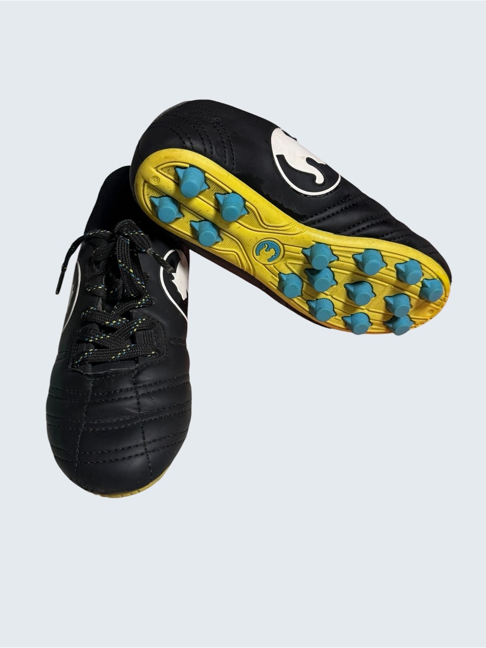Kids 11 Black Soccer Cleats with Yellow & Blue Studs